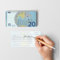 Scratch Cash Block 20 € Euro - 50 Banknoten zum Schreiben, Geld Gutscheine, Gutscheine, Gadget (tatsächliche Größe)