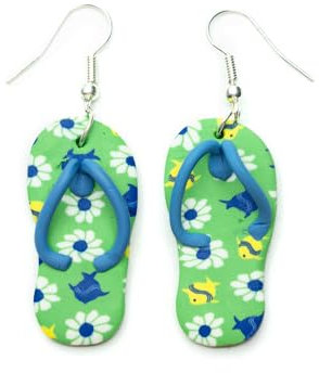 Miniblings Badelatschen Ohrringe Hänger Sandale Sommer Strand grün blau Blumen - Handmade Modeschmuck I Ohrhänger Ohrschmuck versilbert