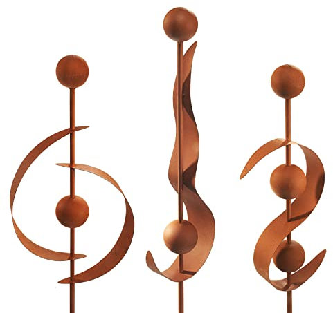 Kobolo Gartenstecker Rusty, 3er Set, 106 cm, Metall in Rostoptik, Blumenstecker, Blickfang für Garten, Terrasse, Balkon, Vorgarten & Außenbereich