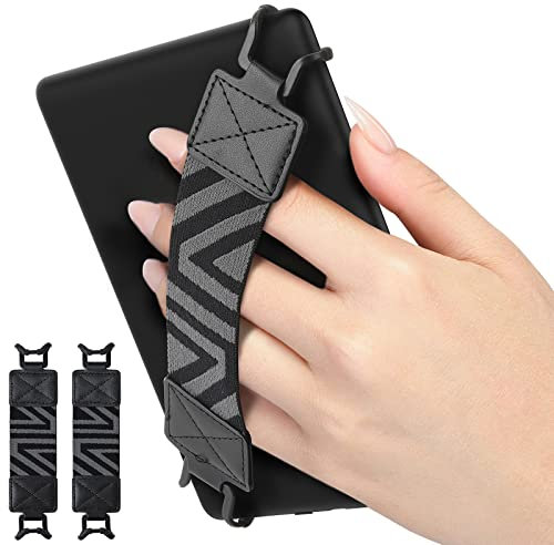 MoKo Kindle Correa de Mano para 6-8 Kindle eReaders Fire Tableta - Kindle/Kobo/Voyaga/Lenovo/Sony Kindle E-Book Tableta, Alta Elasticidad Ligera Versátil Correa de Mano Agarre de Dedo 2-Piezas, Negro