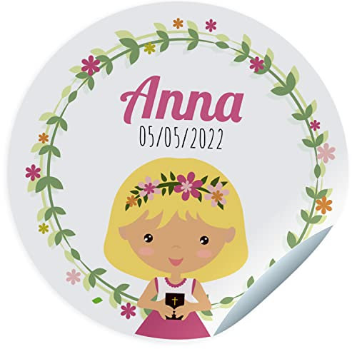 30 Etiquetas adhesivas comunión. Pegatinas personalizadas con nombre y fecha para los regalos de tus invitados. Stickers adhesivos personalizados (60 mm)