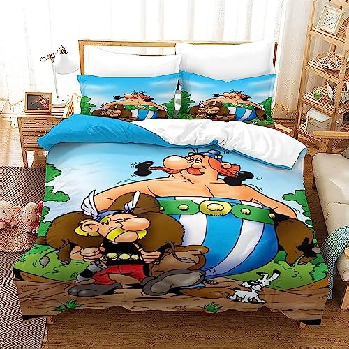 Zbeiba Bettwäsche 135x200 Bettbezug Set Astarix Anime Muster Bettwäsche Sets Weiche Mikrofaser Bettbezug 2 Kissenbezüge für Kinder Jugen(A8,135x200cm+2x80x80cm)