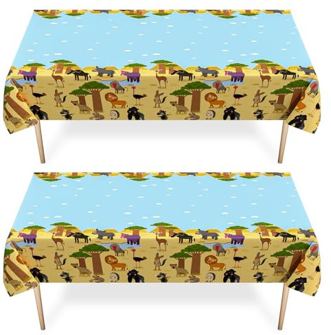 2PCS Safari Dschungel Tischdecke Geburtstag,Party Tischdecke Einweg Plastik Wasserdicht Tischdecke für Kinder Jungen Mädchen Junge Geburtstag Party Dekorationen 137 x 274cm