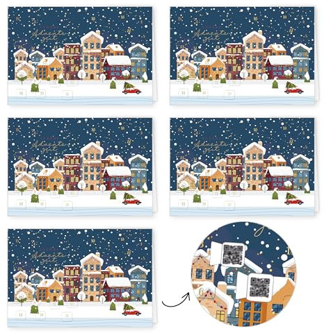 PremiumLine Weihnachtskarten 5 Stück • Interaktiver DIN A5 Adventskalender mit 24 QR Codes • Rezepte einfach Kochen & Backen für die Adventszeit • große Adventskalenderkarte • Skorpion Grußkarten