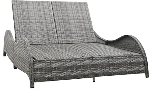 BaraSh Doppel-Sonnenliege mit Auflage Garten Doppelliege Liege Outdoor Sonnenliege Rattan Gartenbett Outdoor Liege FüR Garten Rattan Anthrazit