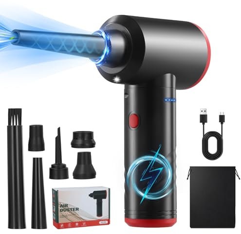 Compressed Air Cleaner for PC,110000RPM Air Duster with 3 Speed Adjustment,Cordless PC Cleaner with LED Light,Compressed Air Duster for PC Laptop Keyboard,Compressed Air Can with 6 Replaceable Nozzles