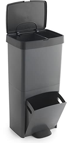 Cubo de basura 70L, VERTICAL, 2 compartimentos, papelera residuos, 76 cm, fácil gestión
