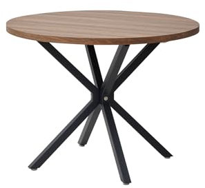 BenyLed Table à Manger Ronde avec Pieds Robustes en Forme de X, 100 x 100 x 76,5 cm pour Cuisine, Petits espaces, Appartement (Grain de Bois foncé)