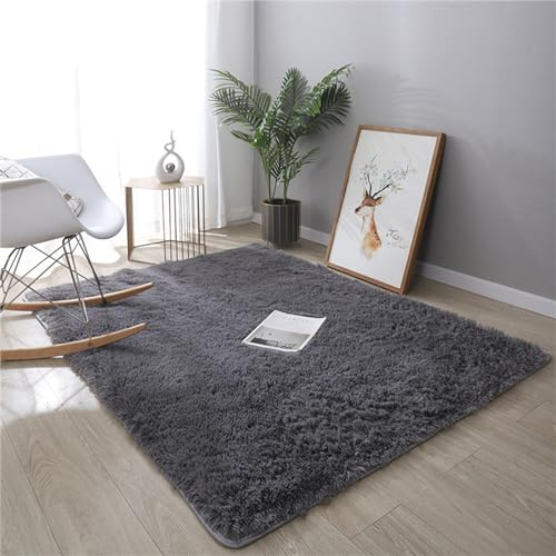 Treer Teppich Wohnzimmer Flauschig, Soft Modern Area Rug Weich Shaggy Teppiche Hochflor Langflor rutschfest Fellteppich Kunstfell Carpet für Schlafzimmer (200x250cm,Silbergrau)