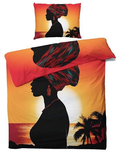 QEODAH Afrikanische Frau Bettwäsche 135x200 Winter - Afrika Bettbezug 135 x 200 2er Set - Wendebettwäsche & Kissenbezug 80x80 cm - Weiche Mikrofaser Bettwäsche-Sets mit Reißverschluss