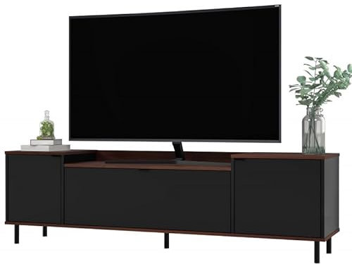 Meuble TV Bar 70 Pouces 3 Portes 3 Niches Châtaignier Noir