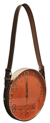 LEDSone 12 Inch (30cm) Wall Clock Hanging Leather Belt Round Creative Wall Clocks with Battery Operated Modern Style for Home/Office/Bedroom/Living Room, Orange