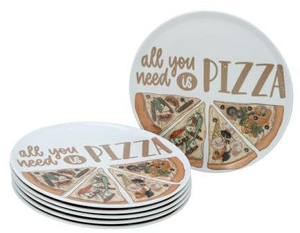 CreaTable, 21568, Serie Pizzateller Set ALL YOU NEED, 6-teiliges Geschirrset, Pizzateller Set aus Porzellan, spülmaschinen- und mikrowellengeeignet, Made in Europe