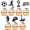 Xsstarmi 28 Pack Soccer Cupcake Toppers Glitter Football Sports Theme Soccer Ball Champion Cup Cupcake Picks for Baby Shower Kids Birthday Party Cake Decorations Black