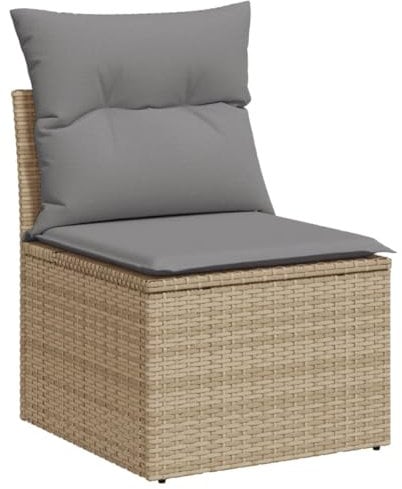 vidaXL Gartensofa ohne Armlehnen mit Kissen, Outdoor Sofa mit Staufach unter Sitzfläche, Terrassensofa mit Stahlrahmen, Gartenstuhl Gartensessel Gartenmöbel, Beige Poly Rattan