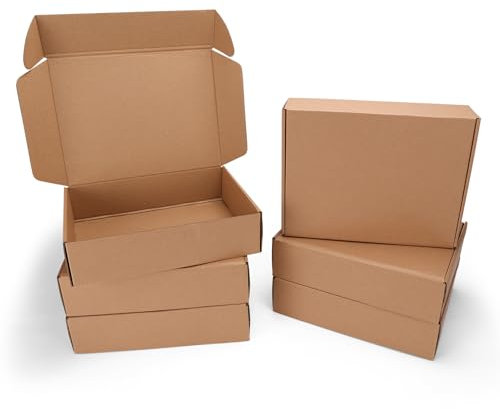 HORLIMER 6 Stück Versandkarton Flache Karton Box, 304x228x76 mm Mailer Boxen, Verpackungskartons aus Wellpappe für Warensendung, Geschenkbox, Faltkarton, Postkarton(Braun)