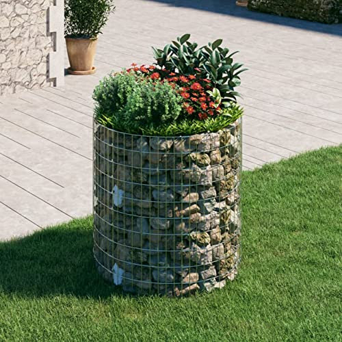 Rantry Gabions murs en pierre, réhausseur, gabion, jardinière en pierre, patio, fleurs, plantes, panier de gabion circulaire galvanisé Ø100 x 100 cm