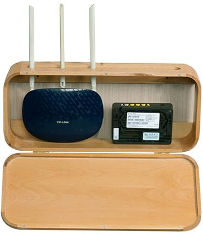 Router Storage Box Wifi Router Shelf Wall Mounted, Solid Wood Wall Hanging TV Cable Hide Box, Cable Organiser for Storage of Wires, Routers, TV Set-Top Boxes(Wood color)