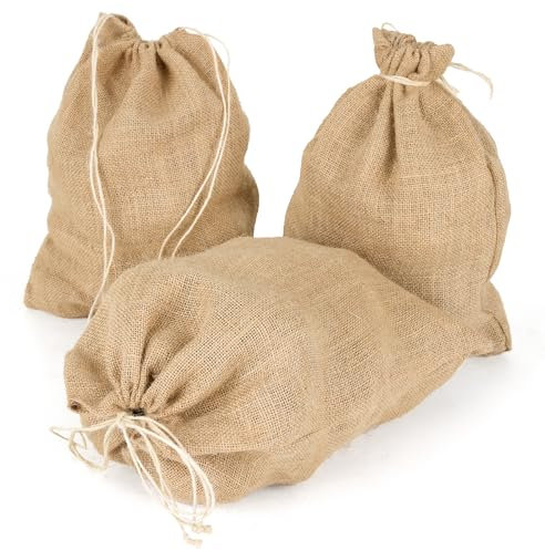 La Cordeline - 3 bolsas de yute (36 x 30 cm), diseño de cordón, color negro