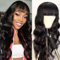 Human Hair Wig with Bangs for Women Echthaar Perücke mit Pony für Frauen Body Wave Wear And Go Glueless Wig Human Hair Echthaar Perücke Schwarz Mit Pony 150% Dichte 26 Zoll