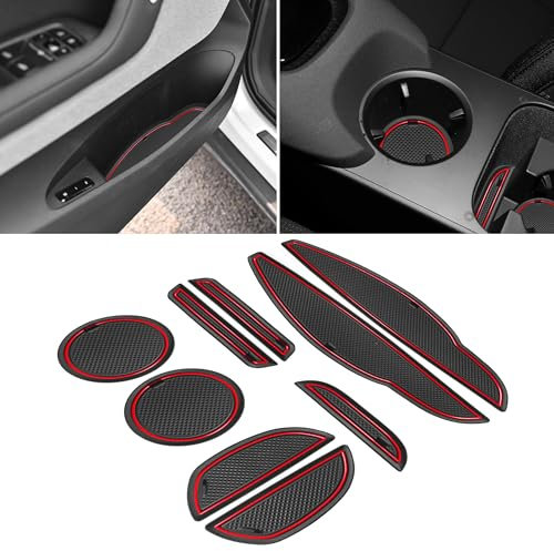 SENSHINE for Polestar 2 Accessories 2021-2023 2024 Cup Holder Insert Liners Non-Slip Anti Dust Center Console Shifter Cover Pads Trim Door Pocket Slot Mats Premium Custom Interior 9Pcs Set (Red Trim)