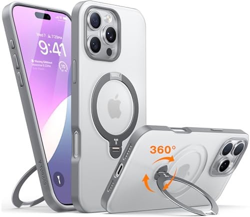 TORRAS 360° Spin Magnetic Stand for iPhone 16 Pro Max Case, Compatible with Magsafe,12FT Military Grade Shockproof, Slim Protective for iPhone 16 Pro Max Case, Clear