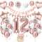 Roségold-Weiß Luftballons 12. Geburtstag mit Banner und Tortendeko für Jungen und Mädchen