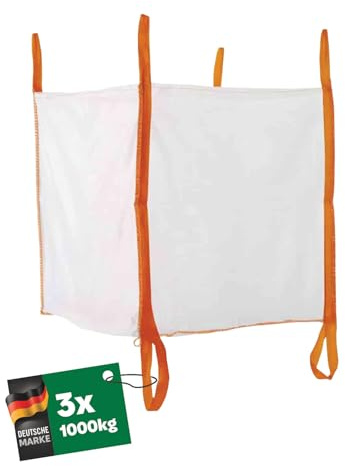Big Bag mit 6 Schlaufen, 2 Schlaufen unten, 4 Schlaufen zum Heben - Säcke für Bauschutt, Holz, Gartenabfälle, Sand - Kiessäcke 90 x 90 x 90 cm, Big Bags mit einer Tragfähigkeit von 1000 kg (3 stück)