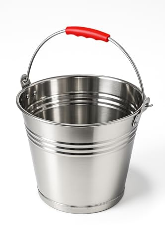 Eimer - Zinkeimer - Edelstahleimer - Milcheimer - Zinkeimer mit Holzgriff- 16,10,12,5,7l Wassereimer - Futtereimer - Kückeneimer (Edelstahleimer mit Rote Griff, 10l)