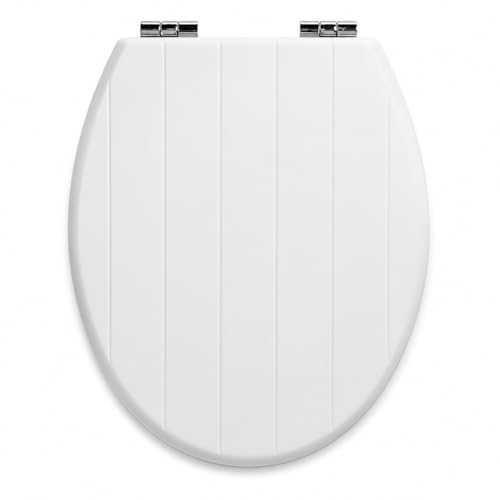 18 MDF Toilet Seat Universal Adjustable Fit Most Toilets Oval Seat┃Bathroom Standard Wooden MDF Toilet Seat | WC SEAT +Fittings (White Tongue & Groove Wooden)