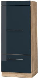 Vicco Armario para microondas Fame-Line, Azul Oscuro Alto Brillo/Roble Dorado, 60 cm
