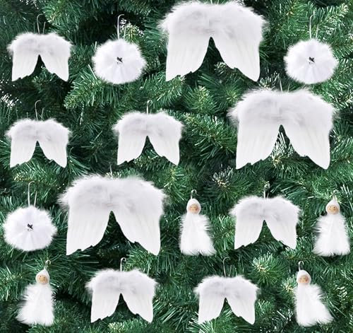 16Pcs Engelsflügel Weihnachten, Flügel Anhänger Weihnachtsbaum Deko Weiß Christbaumschmuck Federn Weihnachtsschmuck für Weihnachten Hochzeit Party Deko