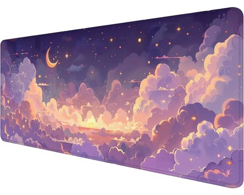 Niedliches Gaming-Mauspad, Schreibtischunterlage, Kawaii, Rosa, Lila, Gold, Wolken, Mauspad, XL, großes Gaming-Mauspad, Laptop-Tastaturmatte, Schreibtischunterlage, Büro, Heimdekoration, für Frauen