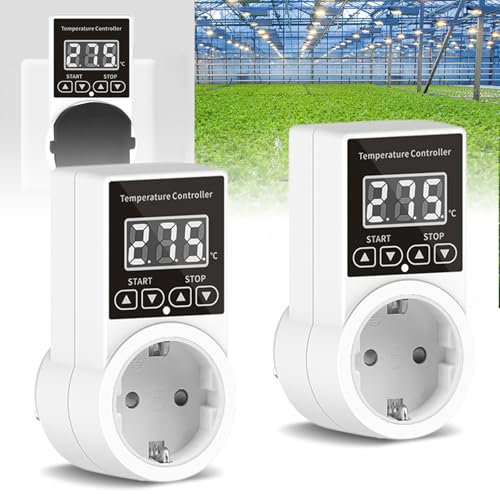 GOMETY Temperaturregler Steckdose mit Fühler, 230V Digital Thermostat Steckdose, Heizung Digital Temperaturregler mit LCD Bildschirm für Gewächshaus Terrarium (2)