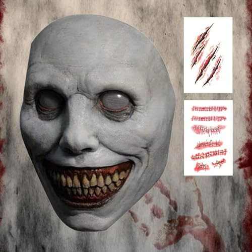 YANINEE Halloween Horror Maske, Gruselige Lächeln Cosplay Silikon Maske für Erwachsene Kostüm, Böse Halloween Kostümdeko