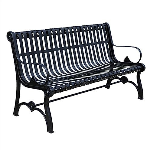 wpenshiDM125 Grand patio Outdoor Bench Outdoor Park Garden Bench, Cast Iron Metal Patio Bench with Backrest Armrest, 3-seats Metal Leisure Chair Outdoor Furniture, Black Park benches(150x65x83cm)