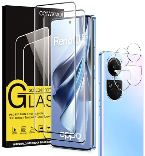 Coiwxmoi 2 Piezas Protector Pantalla Para OPPO Reno 10 5G/OPPO Reno 10 Pro 5G Cristal Templado con 2 Protectora Lente Cámara Dureza 9H Antiarañazos Sin Burbujas Transparente Vidrio Película