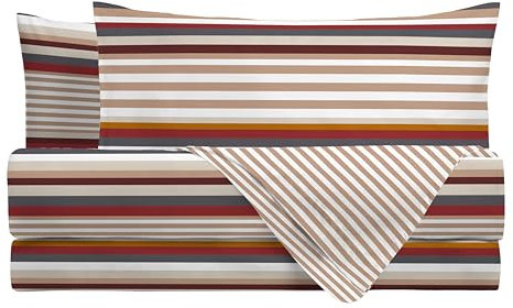 Mahome Set Lenzuola Letto Matrimoniale 100% Cotone PERCALLE - Completo Letto Pregiato Cotone Morbido (Lines Beige)