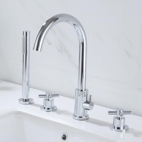 DJHFHCS 4 Hole Bath Taps Chrome Shower Head and Hose Set for Bath Taps Bathroom Hot Cold Water Tap Mixer Shower enterprise