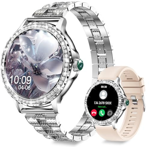 Smart Watches for Women(Answer/Make Calls) with Diamonds, 1.3” HD Bluetooth Smart Watch for Android iOS Phones, IP68 Waterproof Fitness Activity Trackers Smartwatch with Heart Rate/SpO2/Sleep Monitor