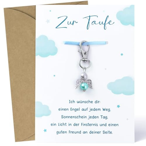 MEJOSER Taufgeschenke Jungen Mädchen Schutzengel Karte zur Taufe Junge Grußkarte Taufkarte Geschenk Engel Schlüsselanhänger Deko Blau (Blau)