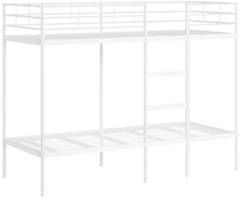 vidaXL Etagenbett ohne Matratze Weiß 75x190 cm Stahl, Bettgestell, Hochbett, Etagenbett mit Leiter, Bettrahmen, Schlafzimmermöbel