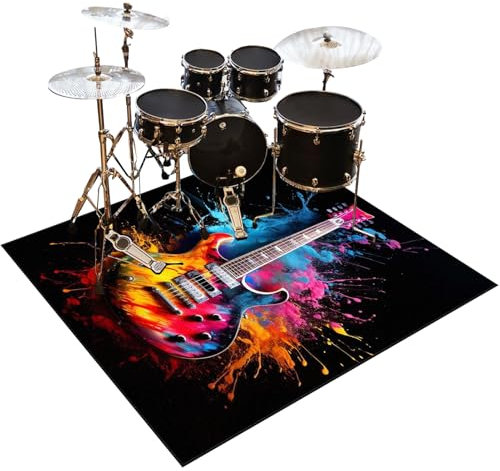 Tapis de Tambour Insonorisé, 210 x 180 cm Tapis pour Batterie Antidérapant Acoustique pour Kits de Batterie électronique Grosse Caisse Caisse Claire Et Autres Jeux de Bases Moquette Tapis Batterie