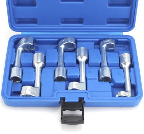 QWORK® 6-tlg Diesel-Injektor-Steckschlüsseleinsatz, Größe 12/14/16/17/18/19mm, Antrieb 12,5mm (1/2 Zoll), Offener Ringschlüssel Leitungsschlüssel-Satz