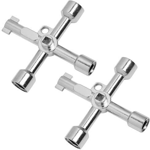 2 Piezas Llave Multifuncional de 4 Vías en Aleación de Zinc, Llave Multifuncional de 4 puntas, Llave Cruzada,Herramienta Universal para Contadores de Agua, Armarios Eléctricos y Válvulas de Gas