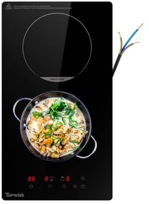 Topwish Hob 2 Hobs, Induction Hob, 2 Zones Induction Hob, Induction Hob with Child Lock, Boost Function, Touch Control, Residual Heat Indicator, Power Cable, 29 x 52 cm