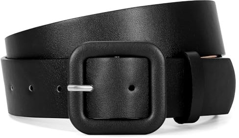 JasGood Damen Ledergürtel in Bonbonfarbe Breiter Leder Gürtel für Damen Taillengürtel mit Quadratischer Schnalle für Jeans Hosen Kleider,Schwarz,110cm