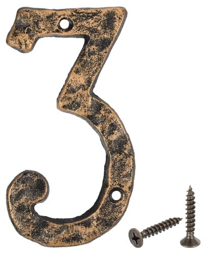 sourcing map House Address Number, 5.5 Inch Cast Iron Vintage Wall Number 3 Outside Numbers for Home Street Office Mailbox Sign, Black & Gold