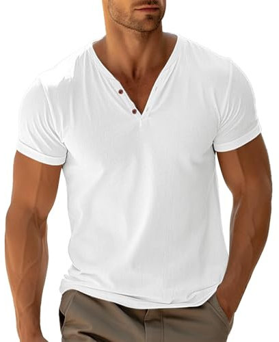 Blouse De Travail Homme Col en V, T-Shirts à Manches Courtes Homme Couleur Unie Casual avec Bouton DéContractéEs Regular Fit Haut De Tous Les Jours Top Baggy Tunique Comfortable Chemise