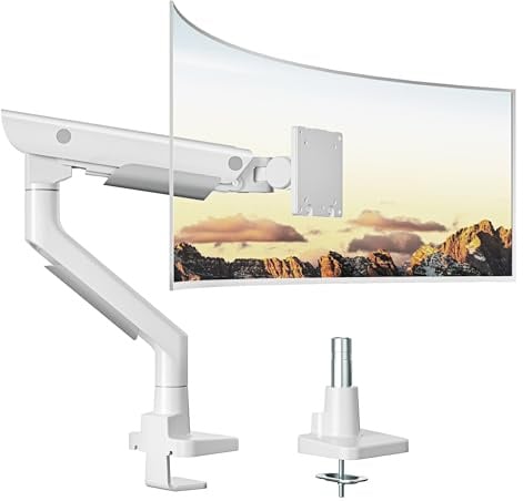 monTEK Monitor Halterung für 17–57 Zoll Ultrawide-Bildschirme bis zu 27KG | Aluminium, Höhenverstellbar Monitor Arm für 1 Monitor, Pneumatischer Lift, VESA 75MM*75MM 100MM*100MM, Weiß